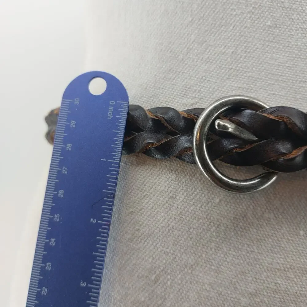 Brown Womens Sz M/L Leather Belt Braided Silver Tone Buckle